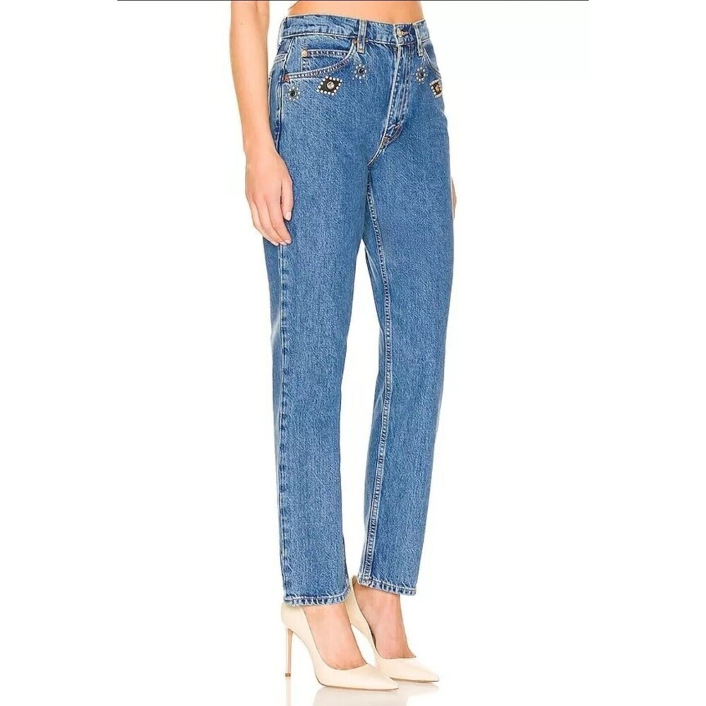 REDONE Size 27 70's Straight Jeweled Stoned Indigo Jeans Western Festival $615 - Picture 6 of 16